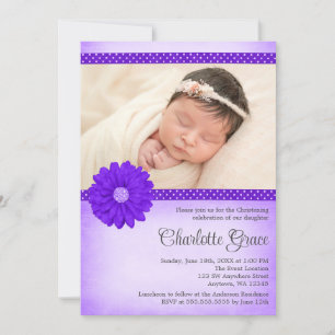 Paarse Daisy Sparkle Photo Baptism Christening Kaart