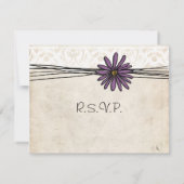  Paarse Daisy Wedding RSVP Kaartje (Achterkant)