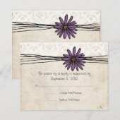  Paarse Daisy Wedding RSVP Kaartje (Voorkant / Achterkant)