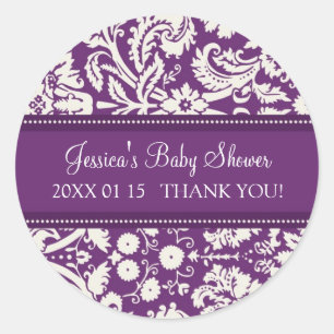 Paarse Damask Baby shower Favor Stickers