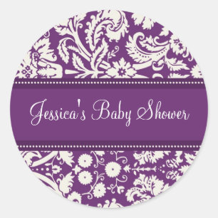 Paarse Damask Baby shower Favor Stickers