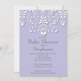 Paarse  Damask Baby shower Uitnodiging