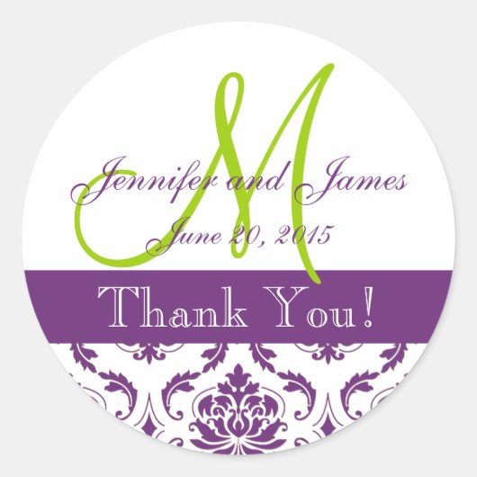 Paarse Damask bruiloft gunst Sticker (Voorkant)