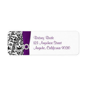 Paarse Damask Bruiloft retour adres zegels Etiket