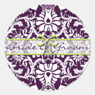 Paarse Damask Bruiloft Save the Date Sticker