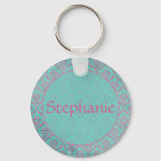 Paarse Damask Button Sleutelhanger