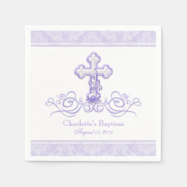 Paarse Damask Cross Meisjes Doop Communie Servet