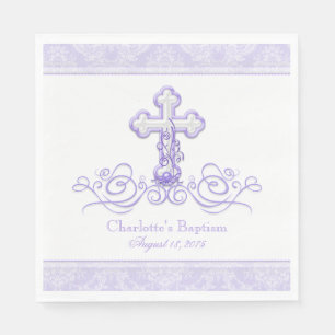 Paarse Damask Cross Meisjes Doop Communie Servet