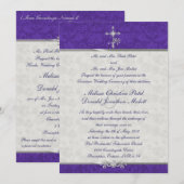 Paarse Damask Double Ceremony Wedding Invitation Kaart (Voorkant / Achterkant)