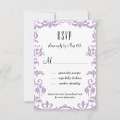 Paarse Damask Elegant Calligraphy RSVP Card (Voorkant)