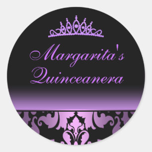 Paarse Damask Elegante Quinceanera Sticker