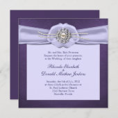 Paarse Damask en Pearls Wedding Invitation Kaart (Voorkant / Achterkant)