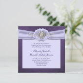Paarse Damask en Pearls Wedding Invitation Kaart (Staand voorkant)