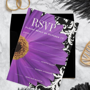 Paarse Damask Gerber Daisy Wedding RSVP Kaart