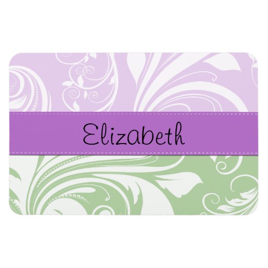 Paarse Damask, Green Damask, Jouw naam Magneet (Horizontaal)