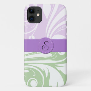 Paarse Damask, Green Damask, Monogram iPhone 11 Hoesje