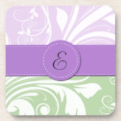 Paarse Damask, Green Damask, Monogram Onderzetter (Voorkant)