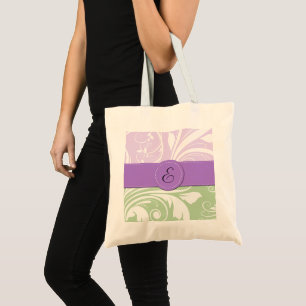 Paarse Damask, Green Damask, Monogram Tote Bag