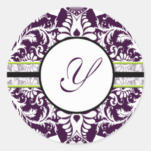 Paarse Damask Initiaal Sticker Letter Y Wedding