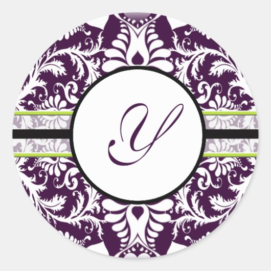 Paarse Damask Initiaal Sticker Letter Y Wedding (Voorkant)