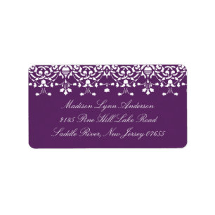 Paarse Damask Lace retour adreslabel Etiket