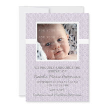 Paarse Damask Lijst Foto Baby aankondiging