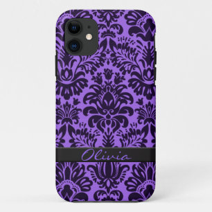 Paarse Damask met naam iPhone 11 Hoesje