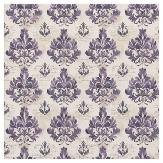 Paarse Damask op handgeschreven papier Stof (Close Up)