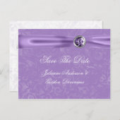 Paarse Damask Paarse lint juwelen Bewaar de datum Aankondigingskaart (Voorkant / Achterkant)