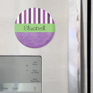 Paarse Damask, Paarse Stripes, Striped, Jouw naam Magneet