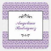 Paarse Damask Pattern Afstuderen Vierkante Sticker (Voorkant)