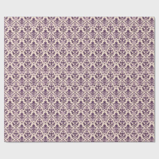  Paarse Damask Pattern op Beige Achtergrond Cadeaupapier (Vlak)