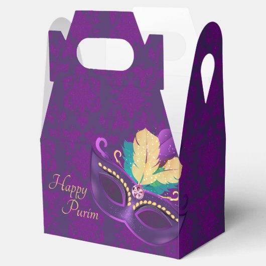 Paarse Damask Purim Mask Party Bedankdoosjes (Geopend)