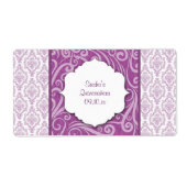 Paarse Damask Quinceañera Waterfles of Favor Etiket (Voorkant)