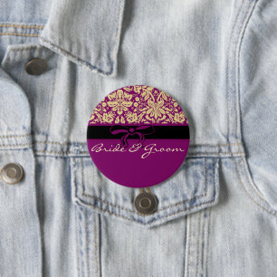 Paarse Damask Ronde Button 7,6 Cm