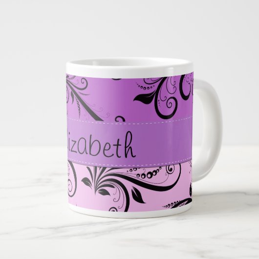 Paarse Damask, roze Damask, Jouw naam Jumbo Mok (Voorkant rechts)