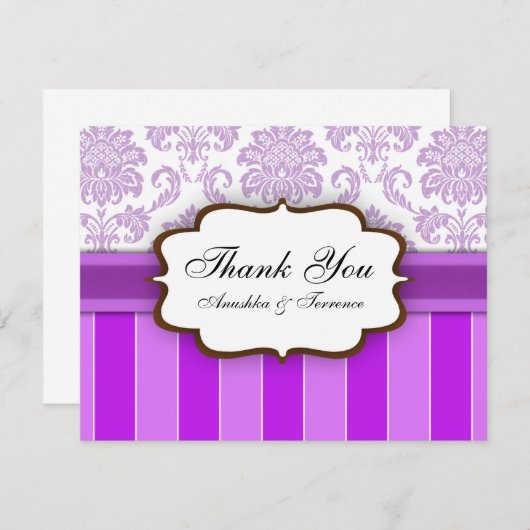 Paarse Damask Stripe Weddenschap Bedankt (Voorkant / Achterkant)