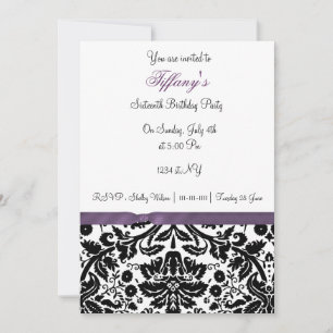 paarse damask Sweet Sixteen party Invitation Kaart