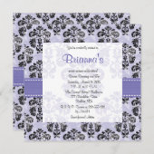 Paarse Damask Sweet Sixteen-uitnodigingen Kaart (Voorkant / Achterkant)