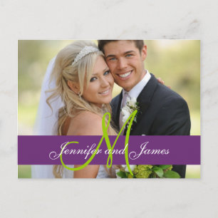 Paarse Damask trouwfoto Dank u Briefkaart