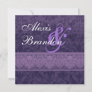 Paarse Damask Wedding Invitation G400 Kaart