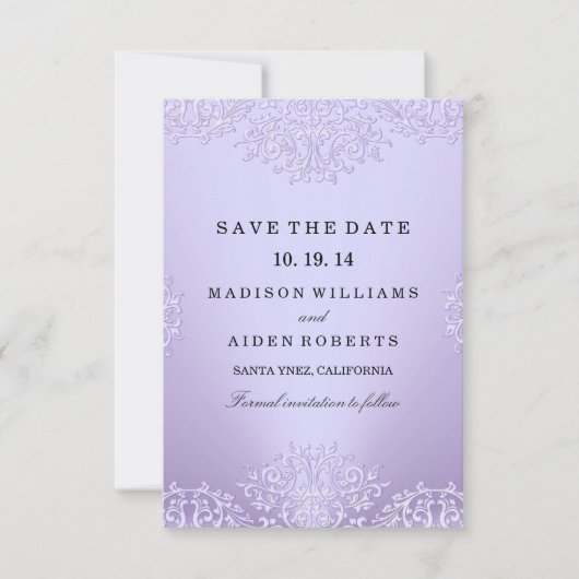 Paarse  Damask Wedding Save the Date (Voorkant)