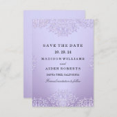 Paarse  Damask Wedding Save the Date (Voorkant / Achterkant)