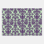 Paarse Damaskers op wit, groen en geel Inpakpapier Vel (Voorkant 3)