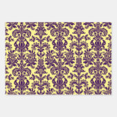 Paarse Damaskers op wit, groen en geel Inpakpapier Vel (Voorkant 2)