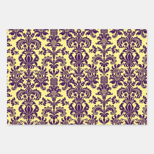Paarse Damaskers op wit, groen en geel Inpakpapier Vel (Voorkant 2)