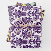 Paarse Damaskers op wit, groen en geel Inpakpapier Vel (In situ)