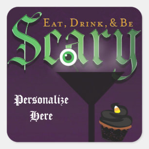 Paarse Damast Halloween Eet Drink Feest Sticker