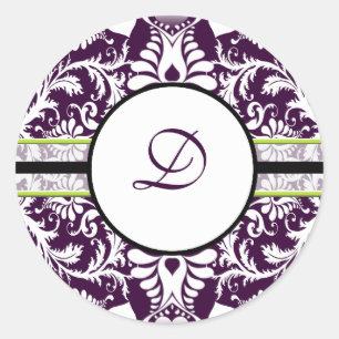 Paarse Damast Initiële Sticker Letter D Trouwen