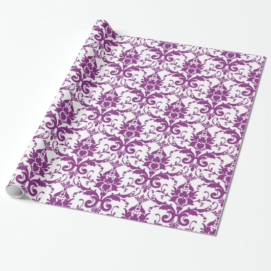 Paarse Damast Patroon Cadeaupapier (Uitgerold)